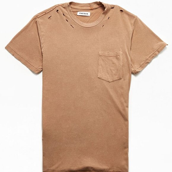 PacSun Tan Distressed Pocket T-Shirt S - Picture 1 of 2